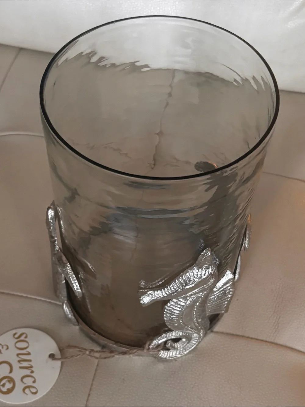 Seahorse Glass Hurricane Candle Holder with Red and White Accent